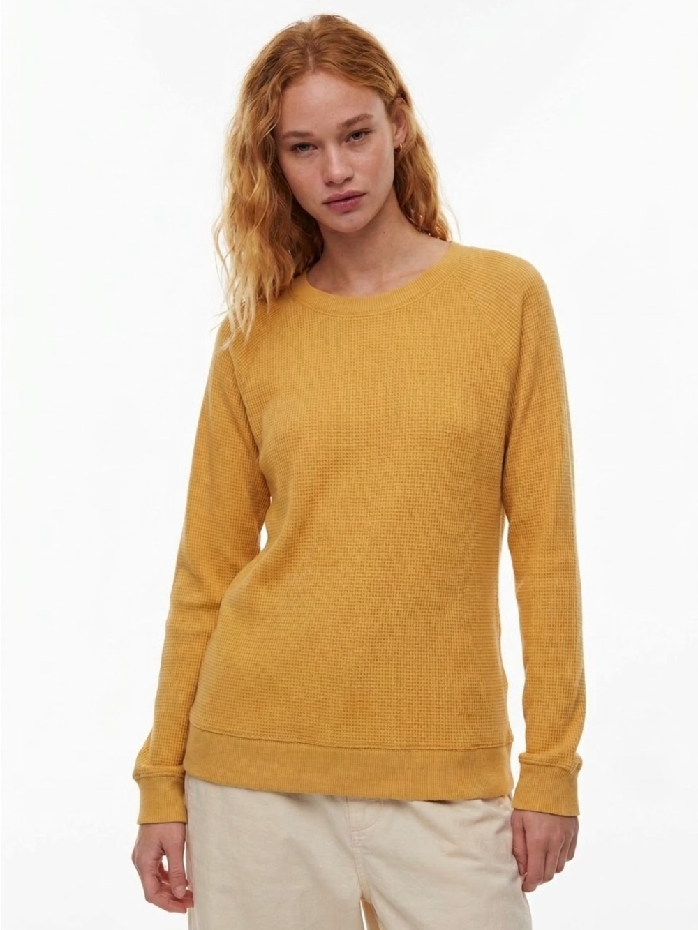 Tna Aritzia Waffle Knit Cotton Blend Crewneck Long Sleeve Top Size S